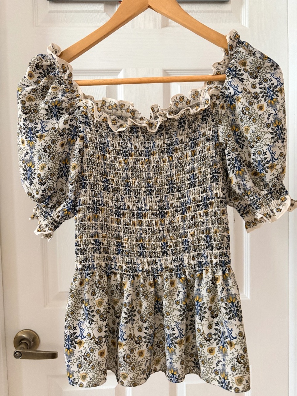 Max Studio Floral Smocked Peplum Blouse Romantic Cottagecore Style
